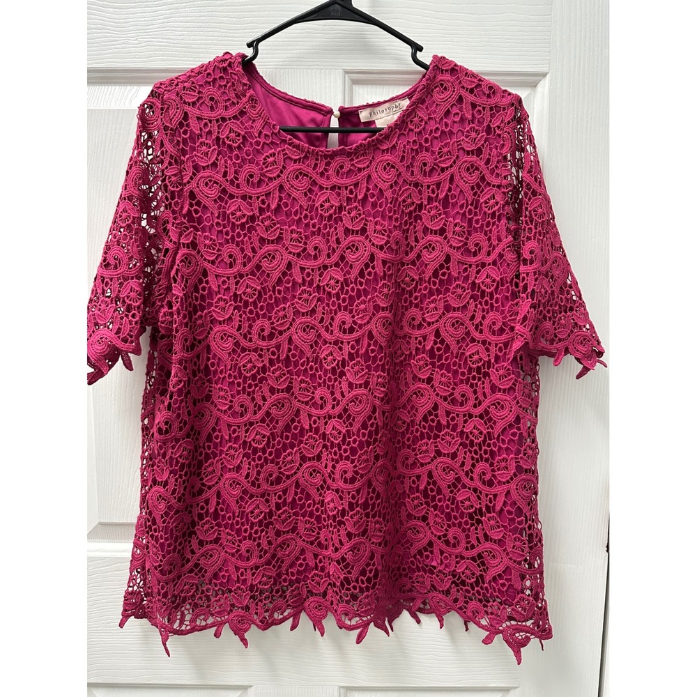 Philosophy Republic Clothing Pink Lace Blouse XL Cactus Flower 3615025 Top